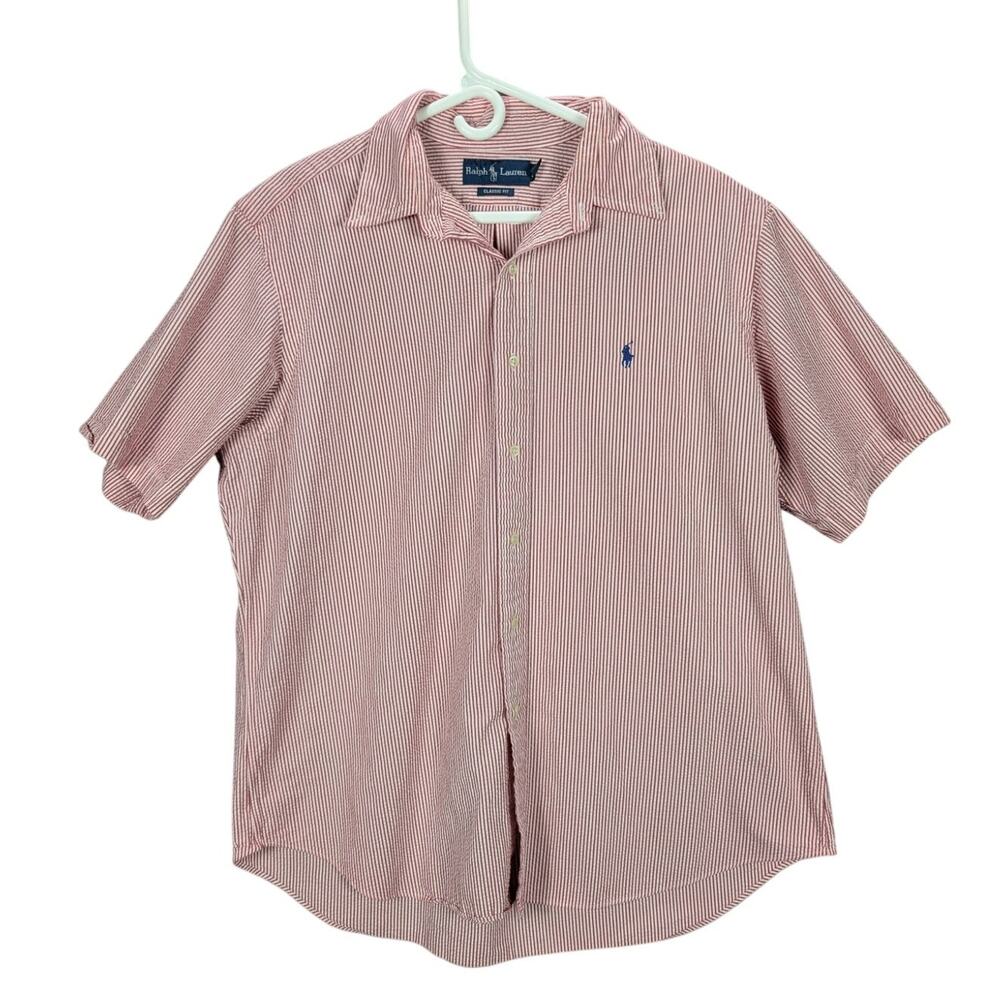 Ralph Lauren seersucker shirt Mens Extra Large Red White Coastal Beachy Preppy